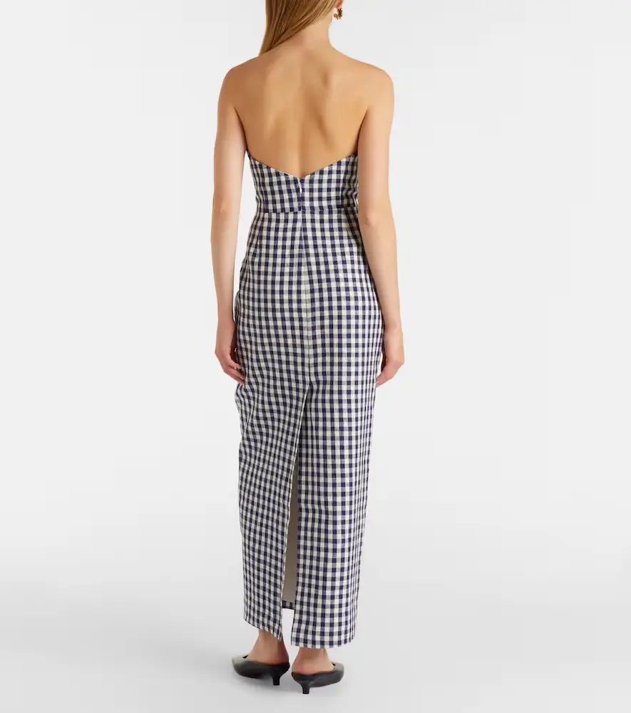 Posse Romeo gingham strapless linen maxi dress | Thumbnail 3
