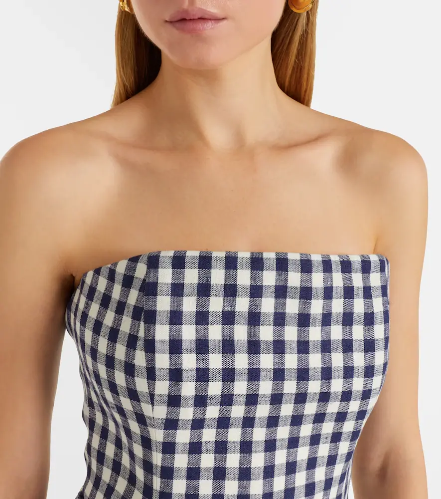 Posse Romeo gingham strapless linen maxi dress | Thumbnail 5
