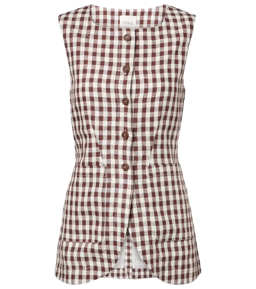 Posse Romeo gingham linen vest | Image 1 Posse Romeo gingham linen vest | Image 1