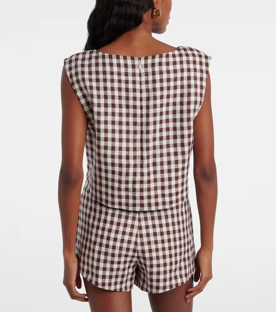 Posse Martina gingham linen crop top | Thumbnail 2