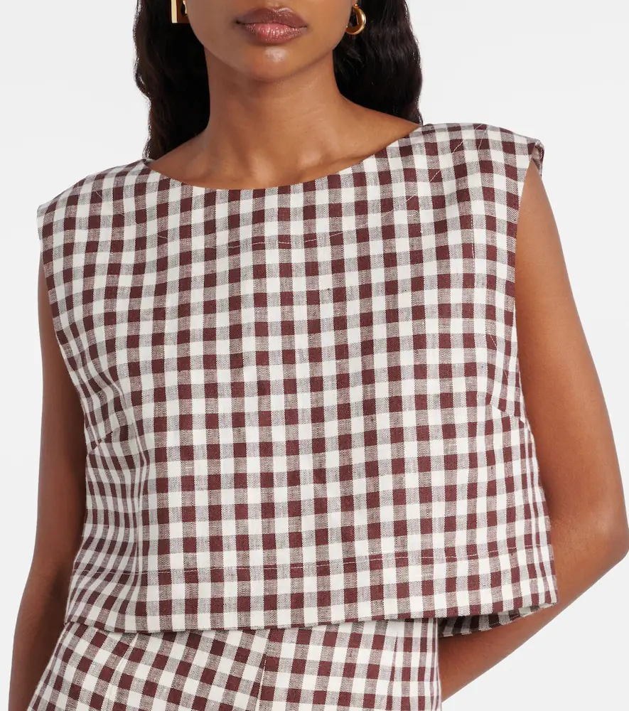 Posse Martina gingham linen crop top | Thumbnail 3