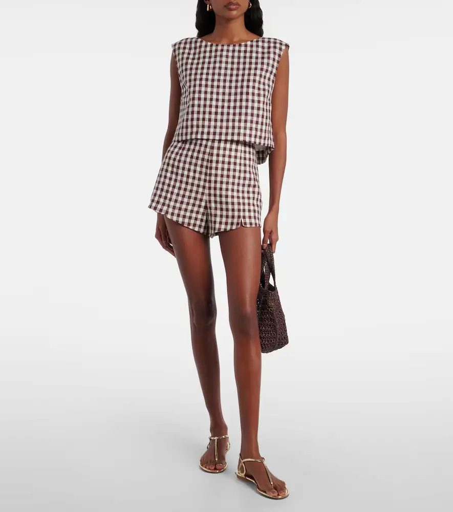 Posse Martina gingham linen crop top | Thumbnail 4