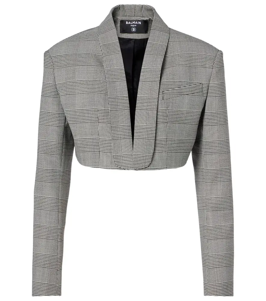 Balmain Houndstooth cropped wool-blend blazer | Image 1 Balmain Houndstooth cropped wool-blend blazer | Image 1