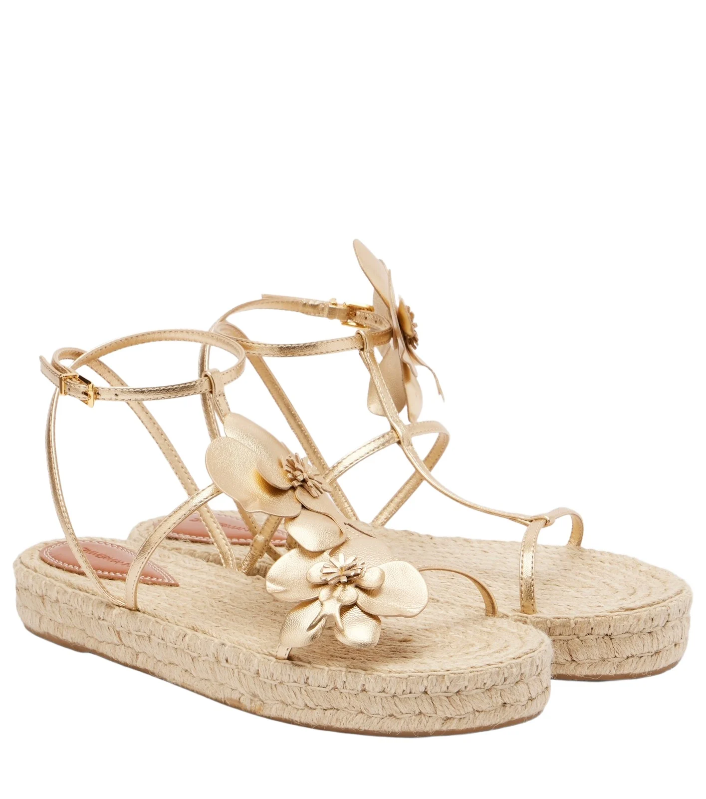 Floral-appliqué leather espadrille sandals Floral-appliqué leather espadrille sandals