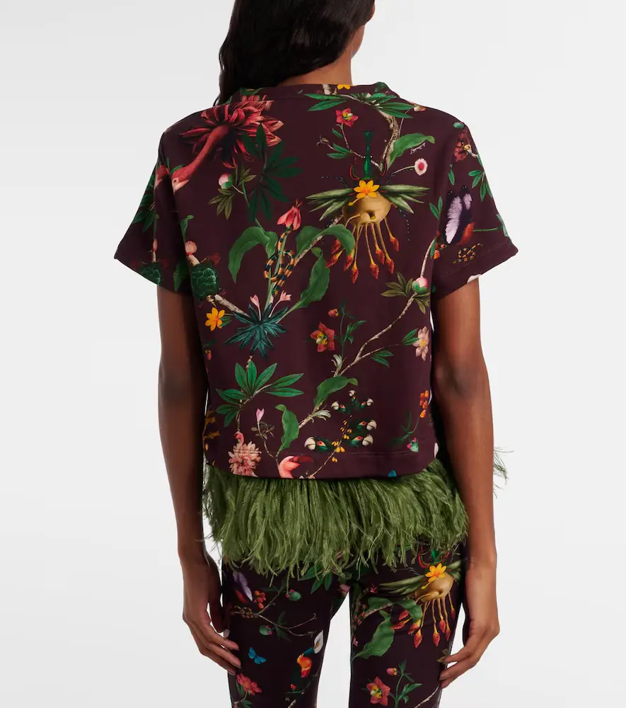 La DoubleJ La Scala feather-trimmed printed cotton T-shirt | Thumbnail 3 La DoubleJ La Scala feather-trimmed printed cotton T-shirt | Thumbnail 3