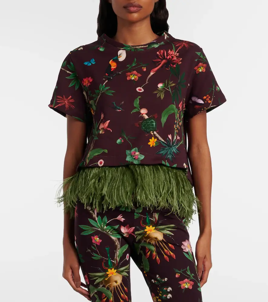 La DoubleJ La Scala feather-trimmed printed cotton T-shirt | Thumbnail 6 La DoubleJ La Scala feather-trimmed printed cotton T-shirt | Thumbnail 6