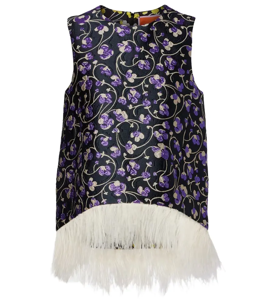 La DoubleJ La Scala feather-trimmed jacquard top