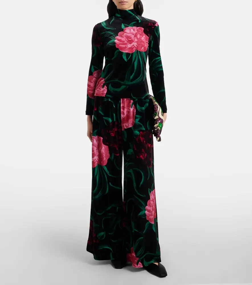 La DoubleJ Floral velvet palazzo pants | Thumbnail 5