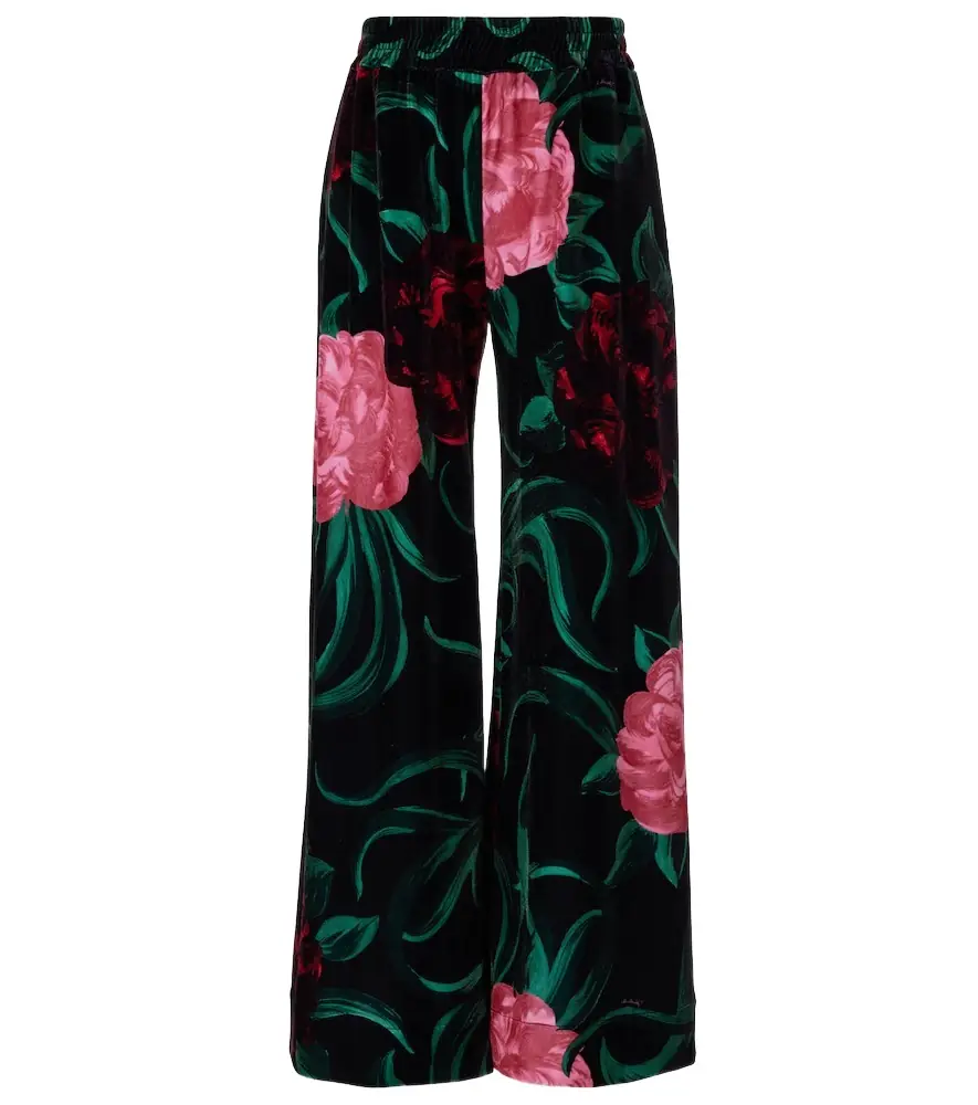 La DoubleJ Floral velvet palazzo pants