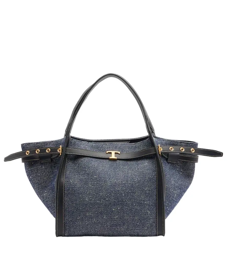Tim Small leather-trimmed denim tote bag