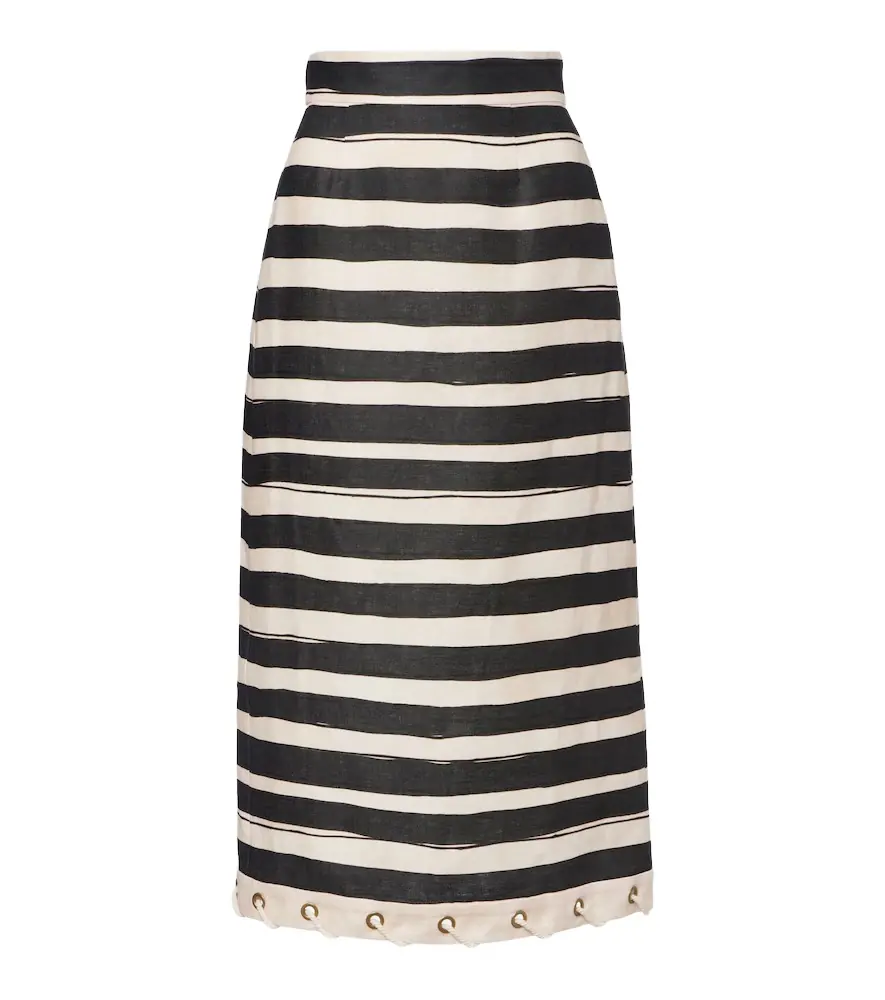 Zimmermann Rebellion striped linen midi skirt