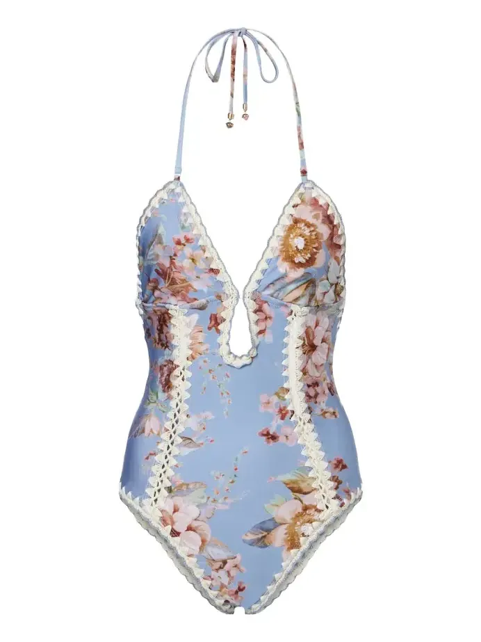Awaken floral crochet-trimmed swimsuit