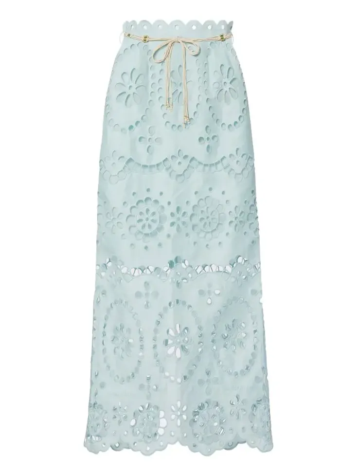 Awaken embroidered linen midi skirt