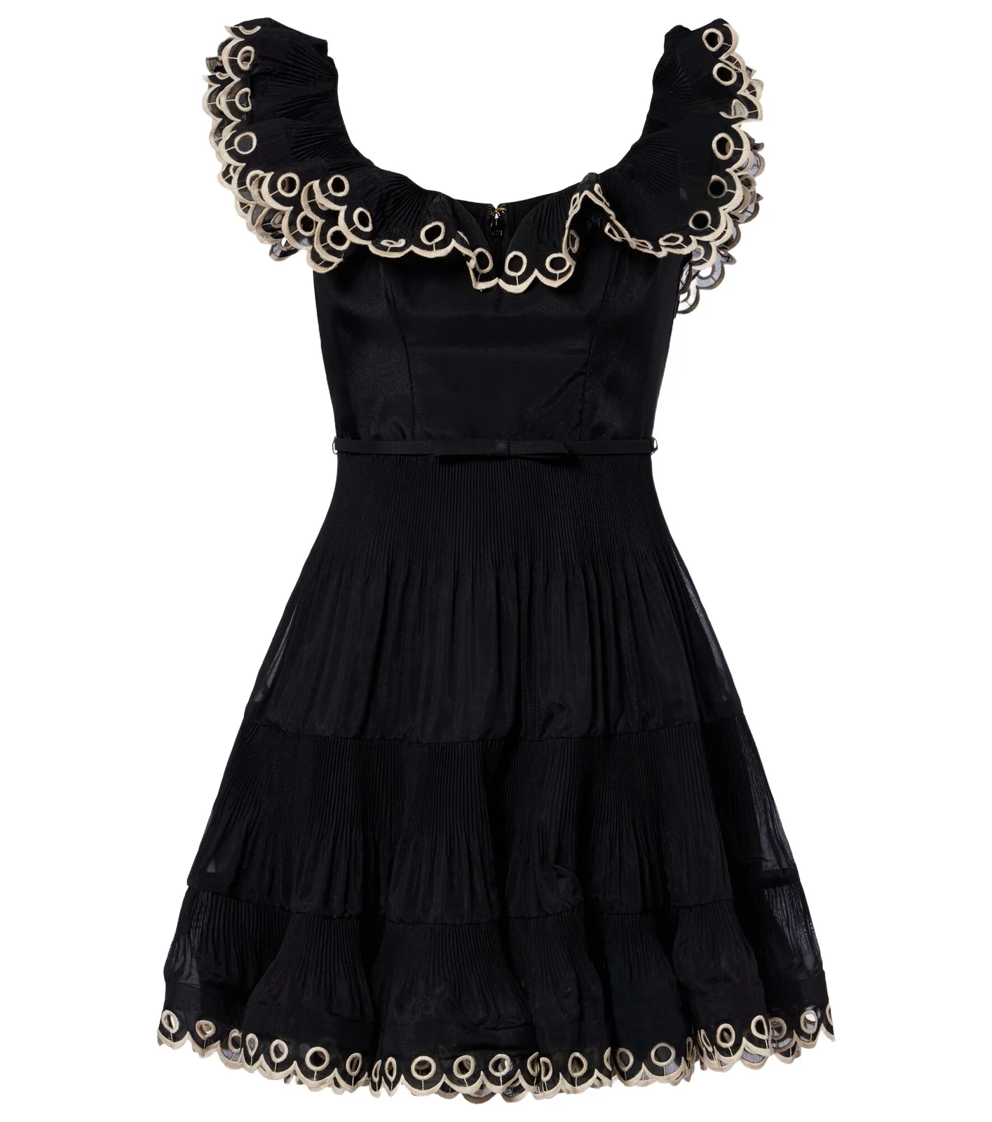 Embroidered ruffled minidress