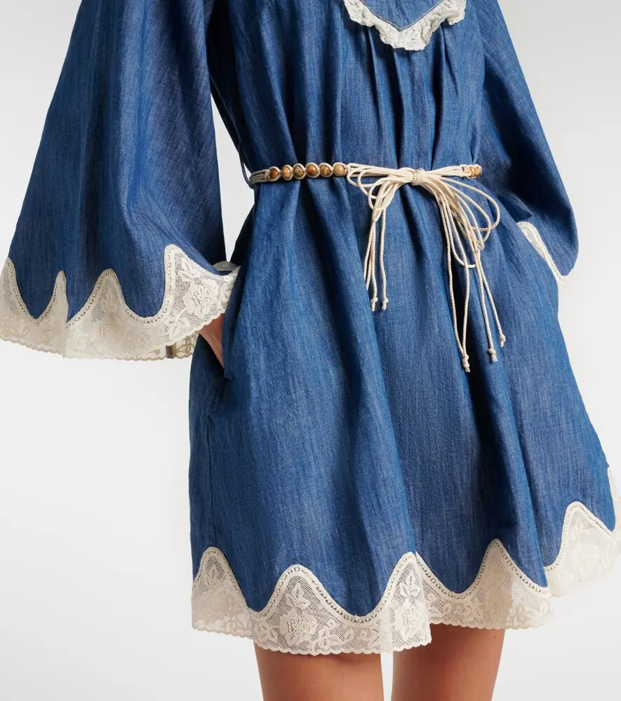Zimmermann Awaken belted lace-trimmed denim minidress | Thumbnail 3 Zimmermann Awaken belted lace-trimmed denim minidress | Thumbnail 3