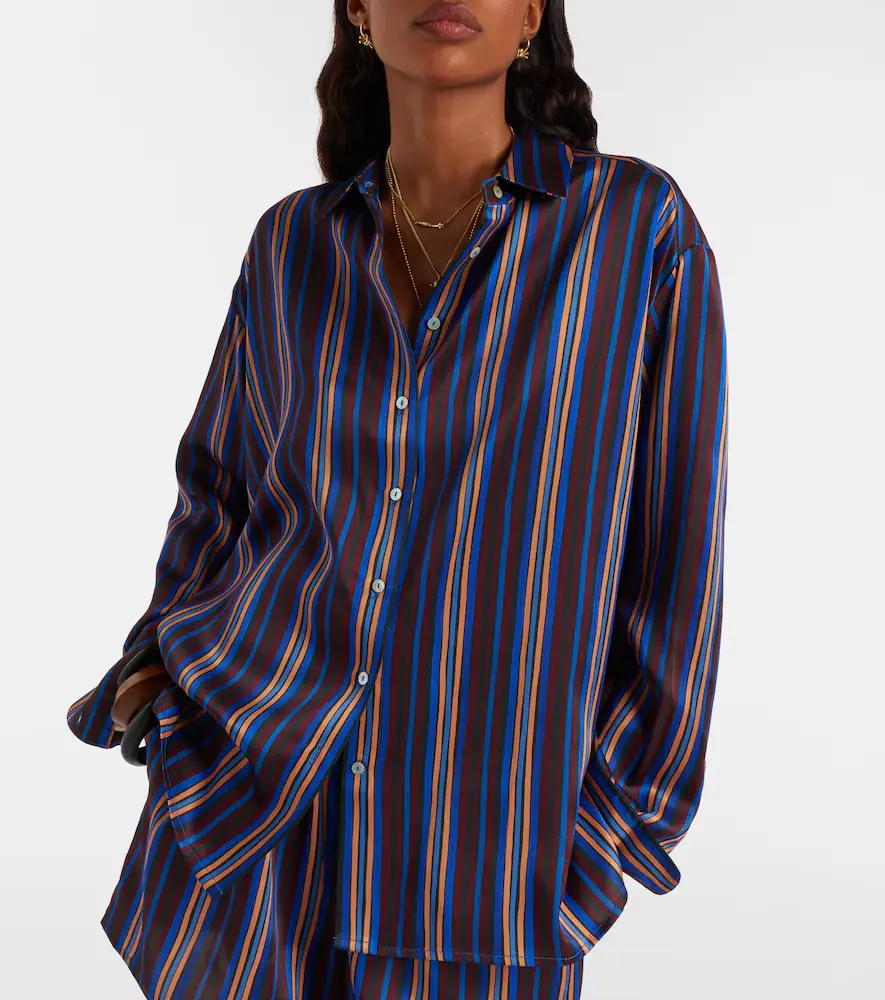 ASCENO Maya striped silk charmeuse pajama shirt | Thumbnail 5