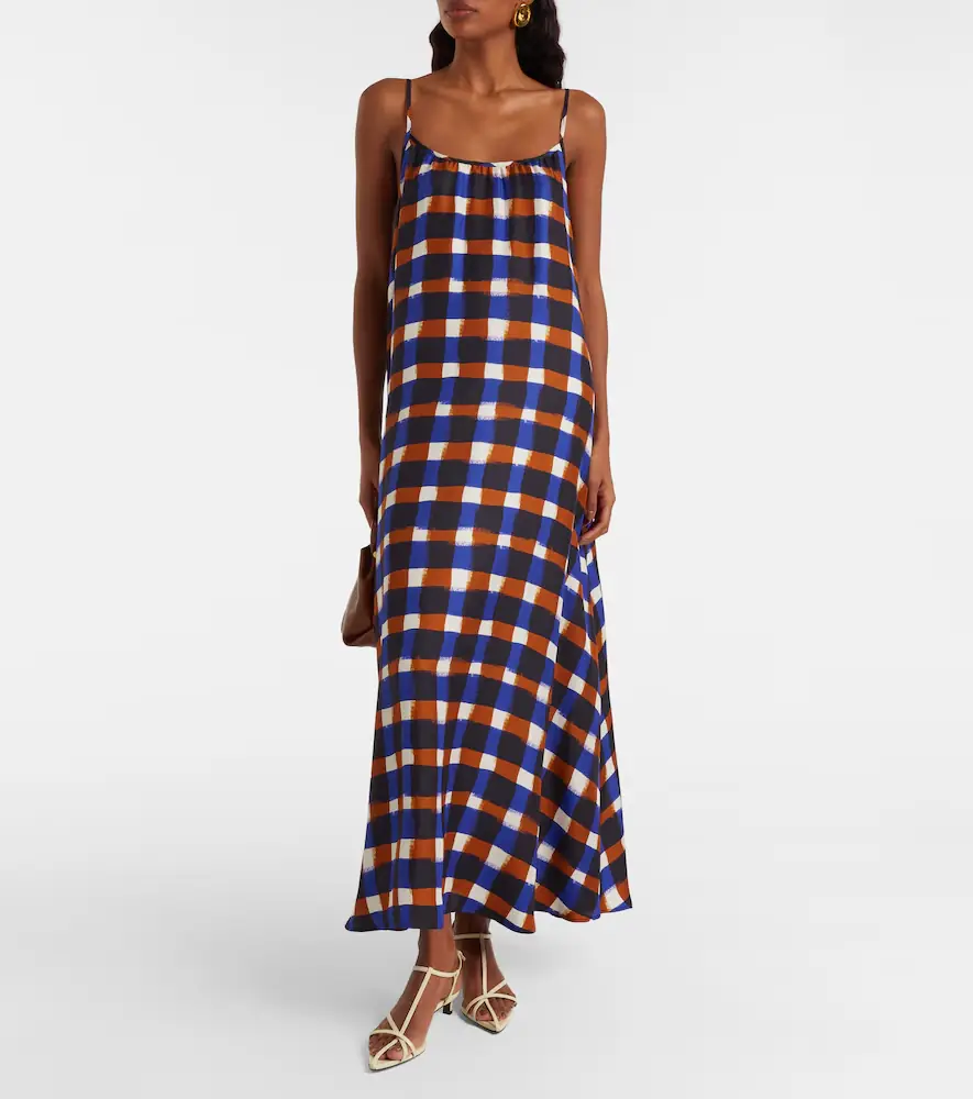 ASCENO Napoli checked silk twill maxi dress | Thumbnail 4