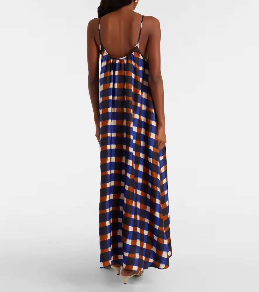 ASCENO Napoli checked silk twill maxi dress | Thumbnail 6
