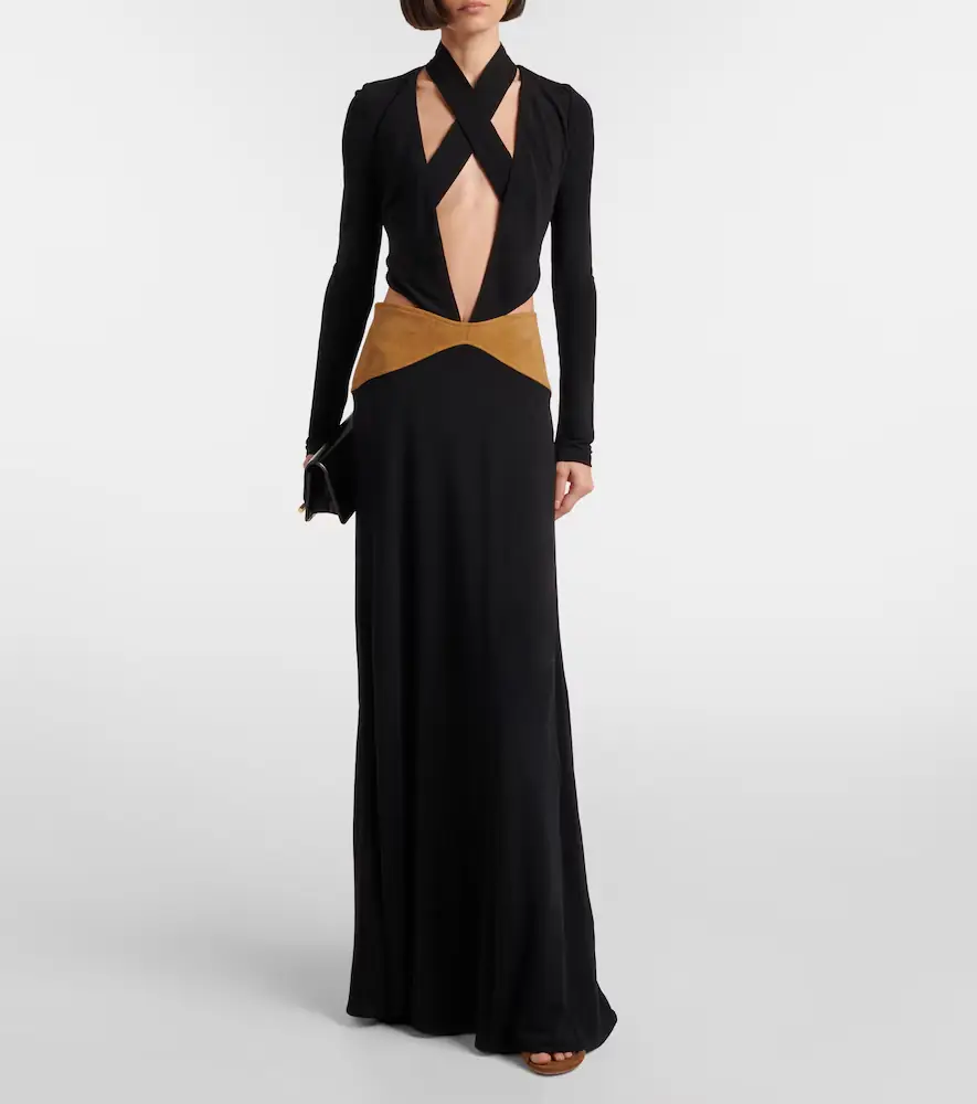 Christopher Esber Contour cutout suede-trimmed jersey gown | Thumbnail 3 Christopher Esber Contour cutout suede-trimmed jersey gown | Thumbnail 3