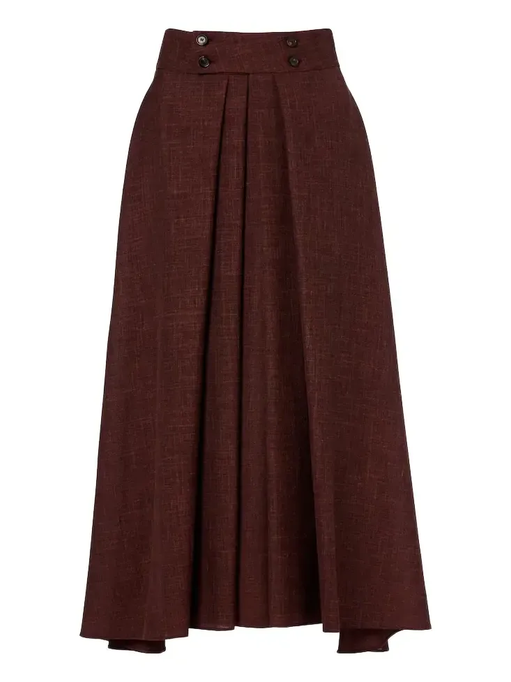 Loro Piana Petra pleated wool, silk, and linen midi skirt