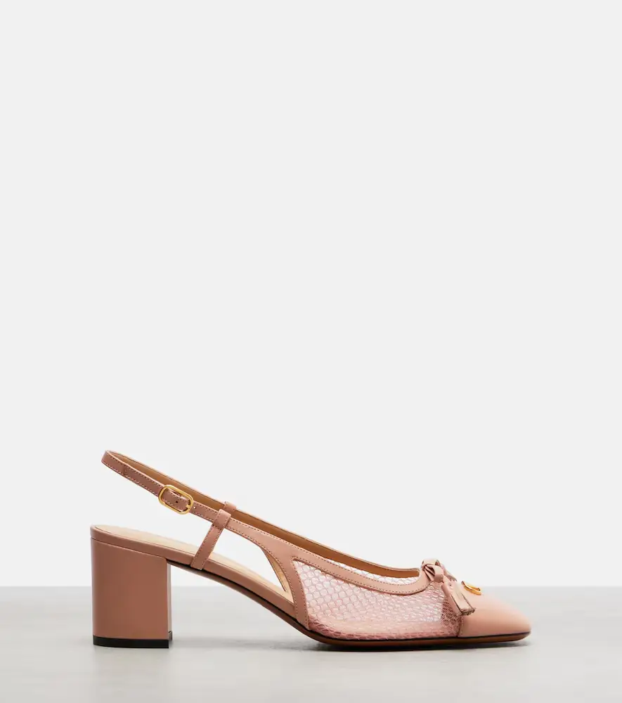Valentino Garavani VLogo leather and mesh slingback pumps | Thumbnail 3