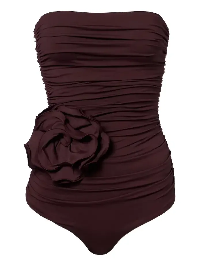 Floral-appliqué ruched swimsuit