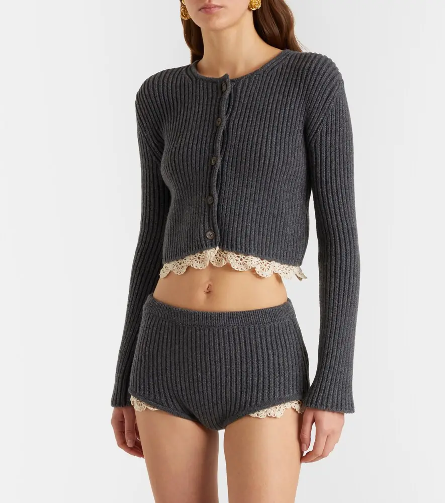 Magda Butrym Cropped crochet-trimmed cashmere cardigan | Thumbnail 5 Magda Butrym Cropped crochet-trimmed cashmere cardigan | Thumbnail 5