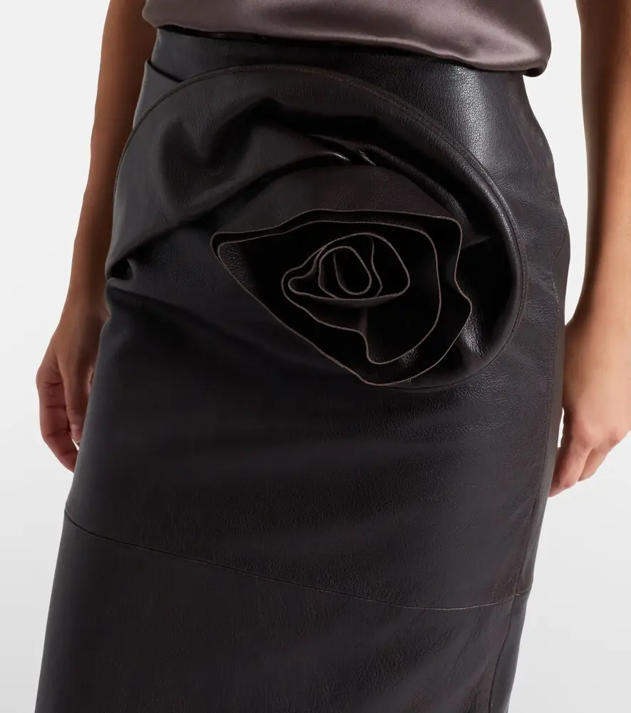 Magda Butrym Floral-appliqué leather midi skirt | Thumbnail 3