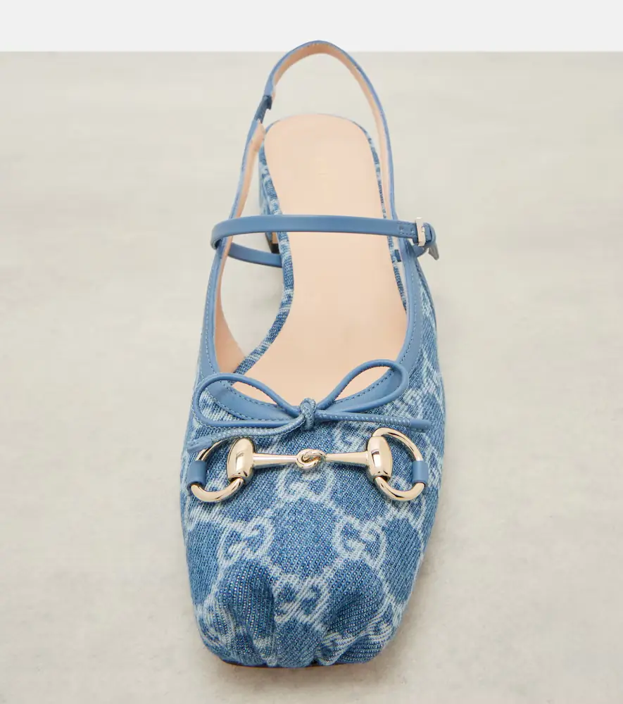 Gucci Horsebit GG denim slingback pumps | Thumbnail 2