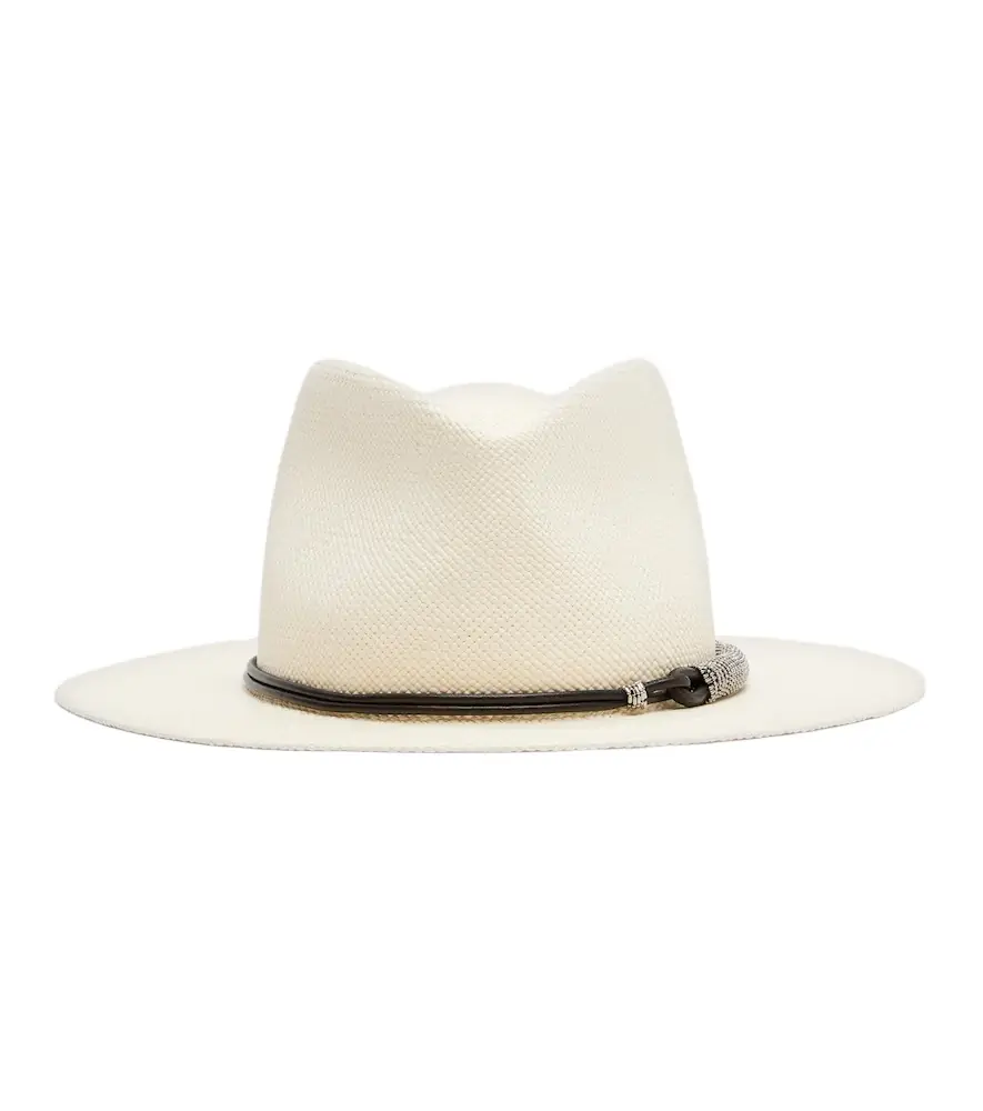 Brunello Cucinelli Leather-trimmed straw fedora hat | Image 1 Brunello Cucinelli Leather-trimmed straw fedora hat | Image 1