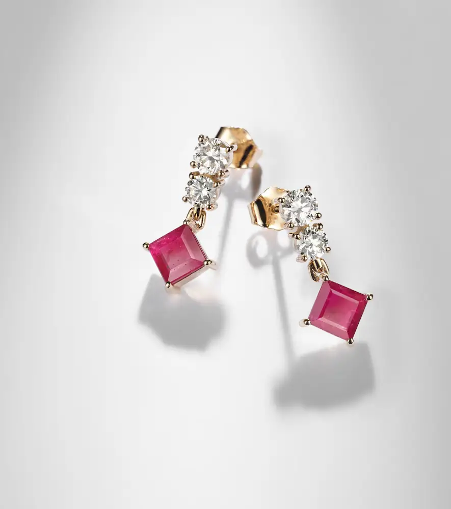 STONE AND STRAND 14kt gold earrings with diamonds, pink sapphire, and ruby | Thumbnail 5 STONE AND STRAND 14kt gold earrings with diamonds, pink sapphire, and ruby | Thumbnail 5