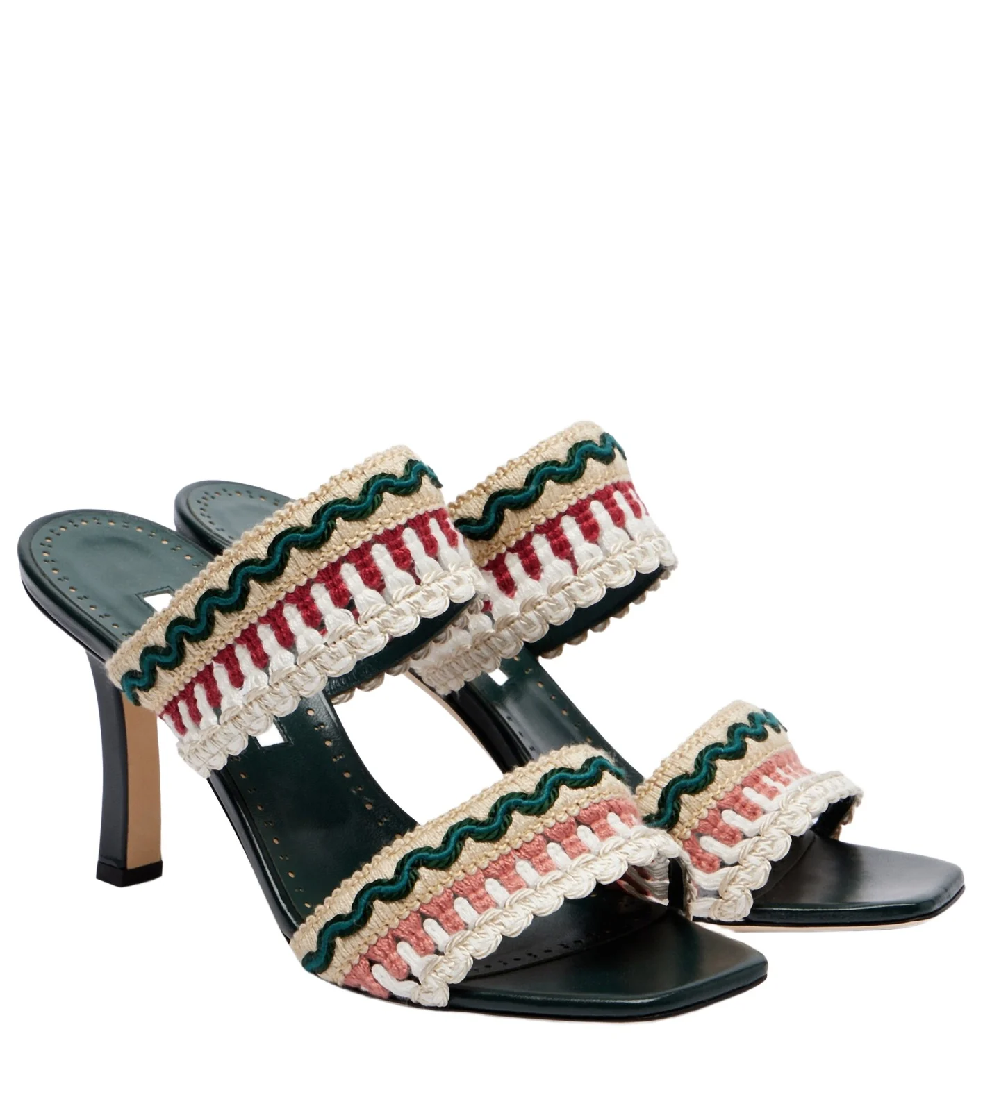 Manolo Blahnik Mabeco 90 leather-trimmed knitted mules