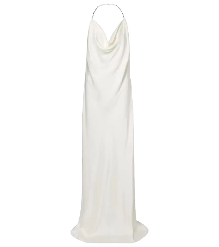 Crystal-embellished satin gown