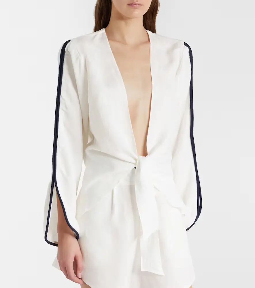 ADRIANA DEGREAS Bicolor linen-blend top | Thumbnail 3