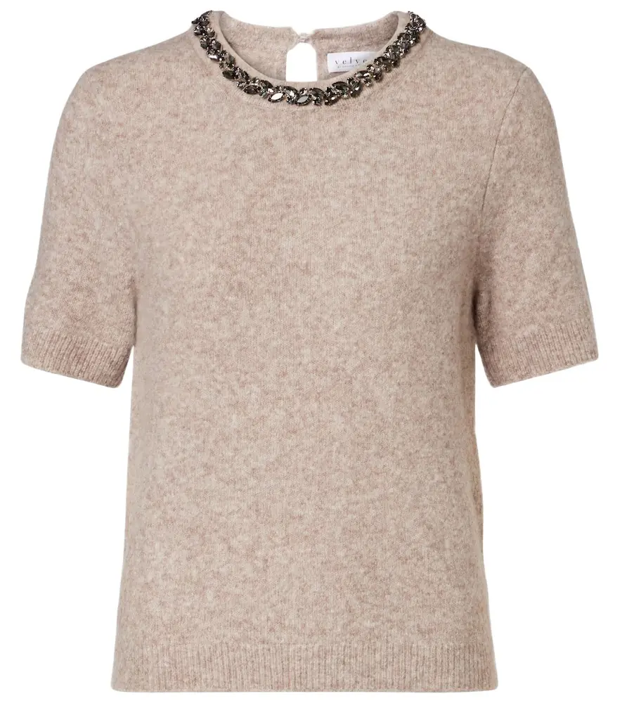 Velvet Briana embellished wool-blend top