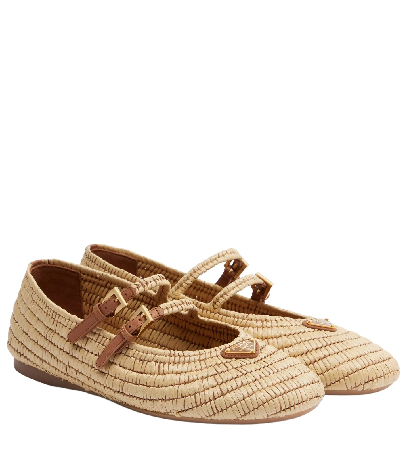 Prada Crochet raffia-effect Mary Jane flats