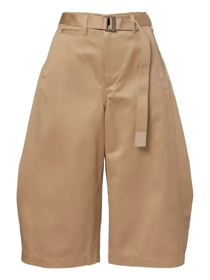 Belted cropped cotton barrel-leg pants
