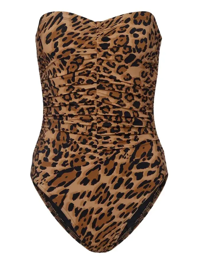 Leopard-print ruched strapless swimsuit Leopard-print ruched strapless swimsuit