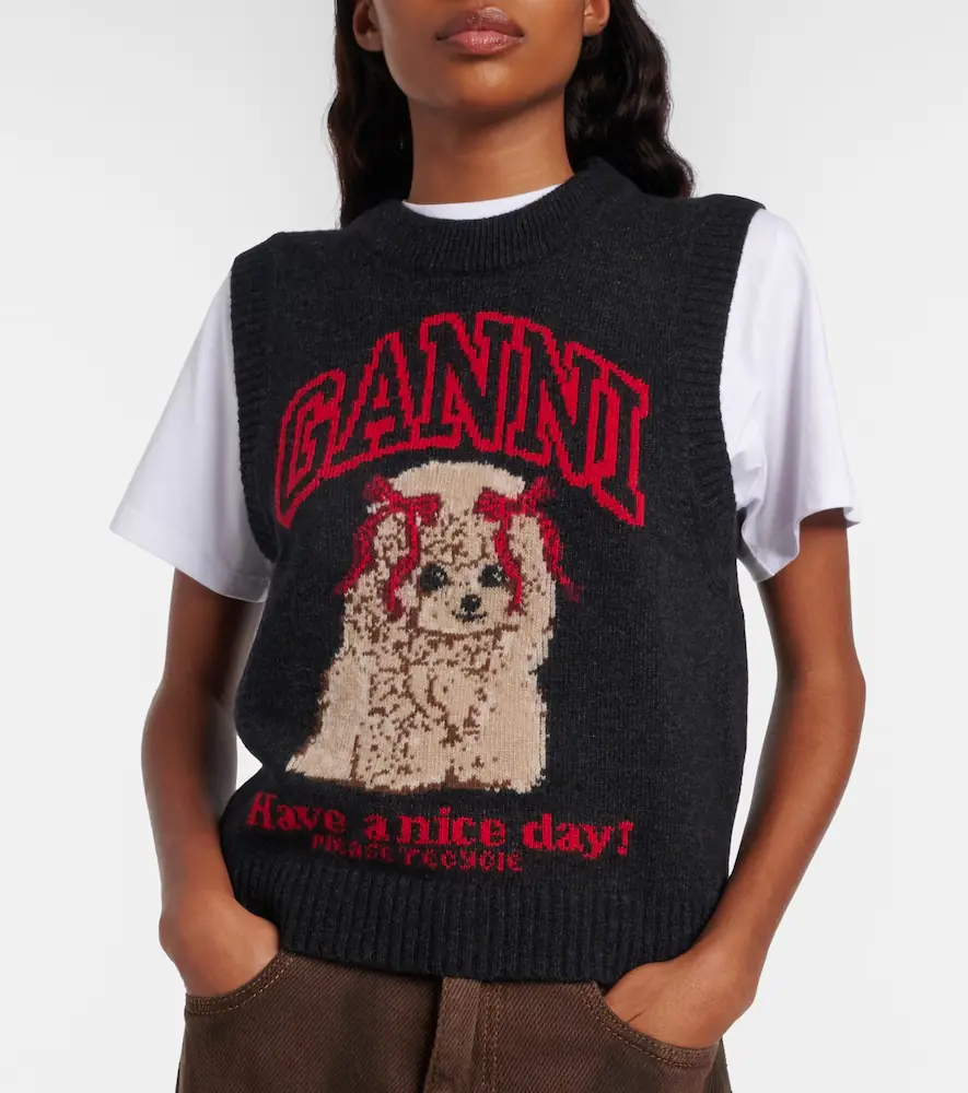 Ganni Printed wool-blend vest | Thumbnail 2