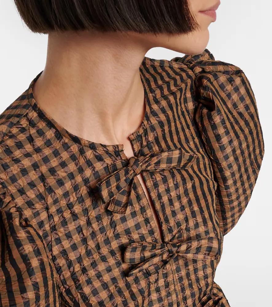 Ganni Bow-detail checked peplum blouse | Thumbnail 4