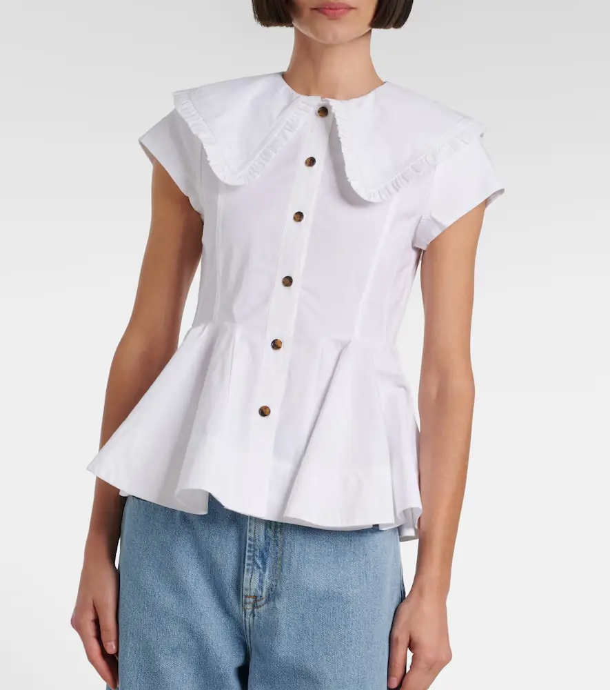 Ganni Ruffled cotton-blend shirt | Thumbnail 2 Ganni Ruffled cotton-blend shirt | Thumbnail 2