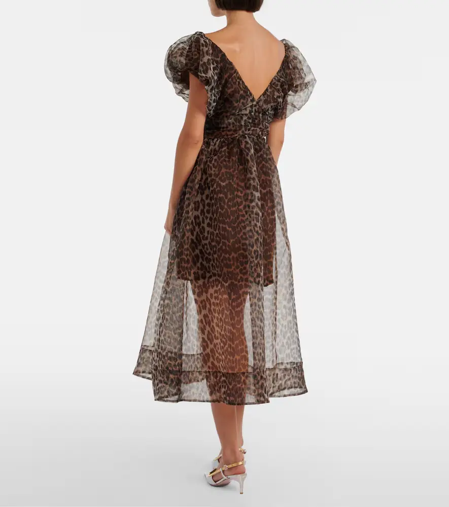 Ganni Leopard-print organza midi dress | Thumbnail 2 Ganni Leopard-print organza midi dress | Thumbnail 2