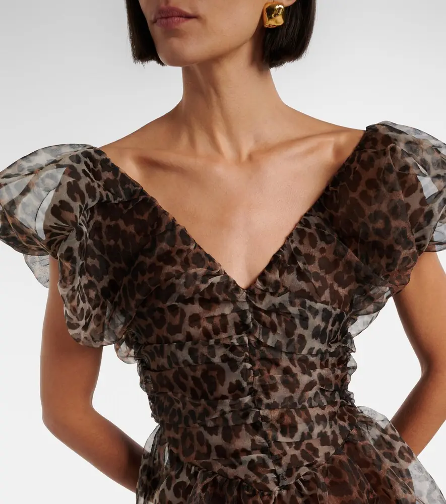 Ganni Leopard-print organza midi dress | Thumbnail 3 Ganni Leopard-print organza midi dress | Thumbnail 3