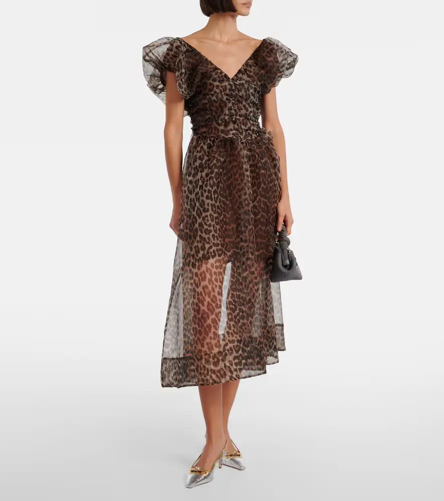 Ganni Leopard-print organza midi dress | Thumbnail 4 Ganni Leopard-print organza midi dress | Thumbnail 4
