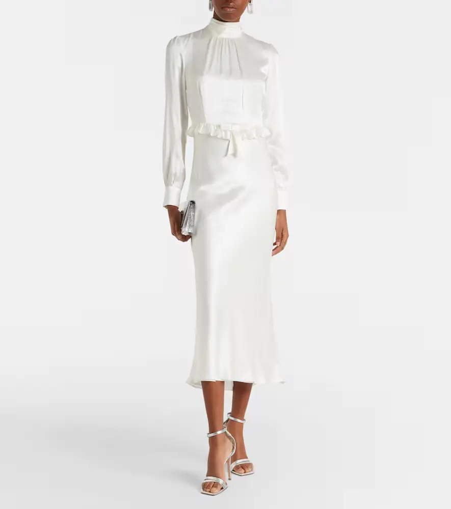 Alessandra Rich Bow-detail ruffled silk satin midi dress | Thumbnail 5 Alessandra Rich Bow-detail ruffled silk satin midi dress | Thumbnail 5