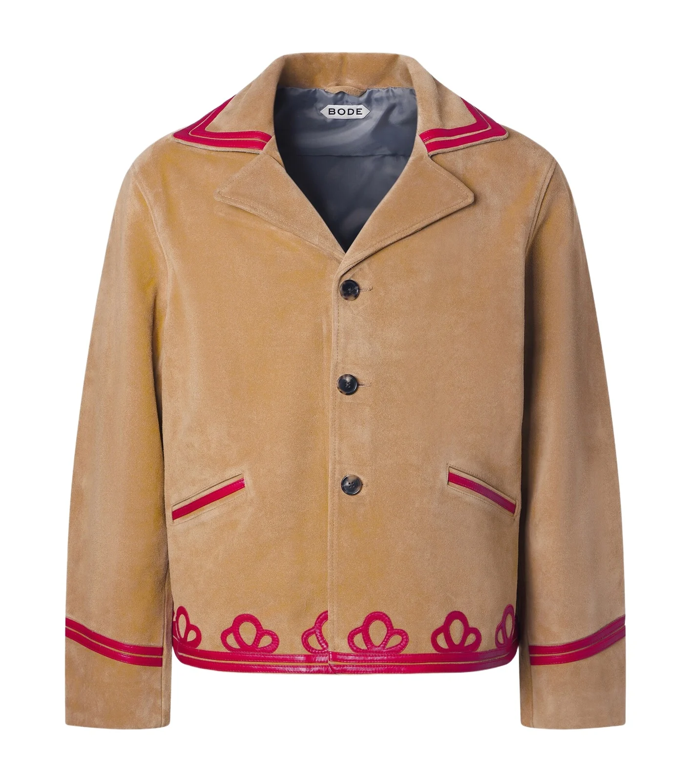 Trefoil leather-trimmed suede jacket