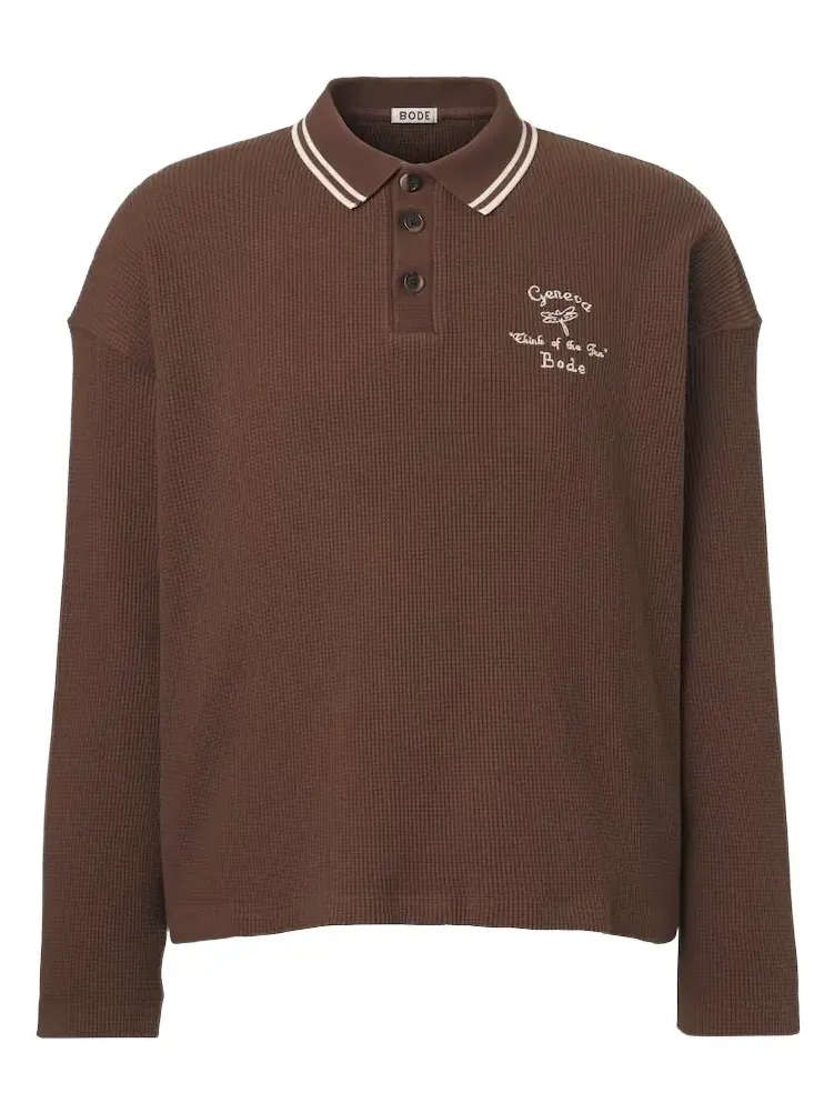 Geneva waffle-knit cotton polo sweater Geneva waffle-knit cotton polo sweater