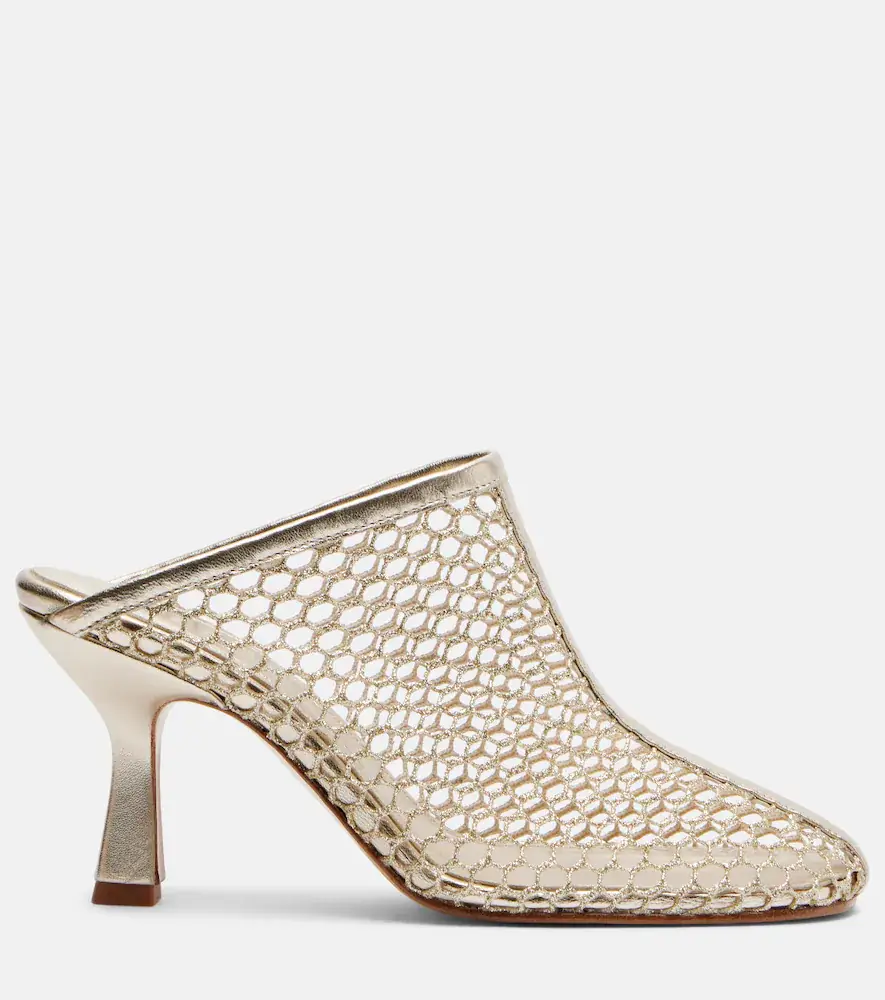 Souliers Martinez Giulia leather-trimmed fishnet mules | Thumbnail 2