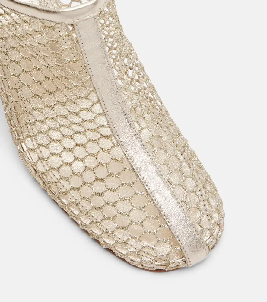 Souliers Martinez Giulia leather-trimmed fishnet mules | Thumbnail 4
