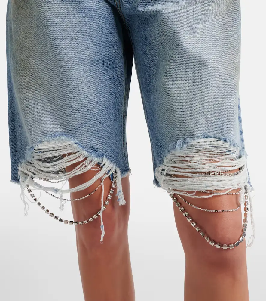 Area Distressed embellished denim shorts | Thumbnail 4 Area Distressed embellished denim shorts | Thumbnail 4